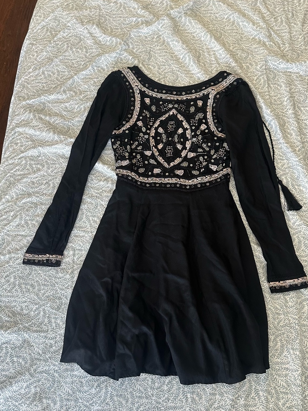 H&M Black Long-Sleeve Beaded Backless Dress